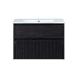 Sherwin Slat Modern Coastal 2-Drawer Wall Mounted Bath Vanity Cabinet Only (Sink Basin Not Included)