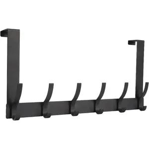Over The Door Hooks, Door Hanger Hooks for Hanging, Over The Doors Towel Racks for Bathroom with 12 Coat Hook, Coat Rack Dorm Essentials Bathroom Accessories(1 Pack, Black)