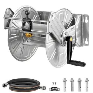 VEVOR Wall Mounted Garden Hose Reel,  Holds 150 ft 5/8-inch Water Hose Winder, Heavy-Duty Stainless Steel, Outdoor Manual Reel with Brass Fitting & Hose Guide, Space Saving, for Yard Lawn Garage