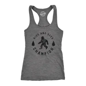 Womens Fitness Tank Hide and Seek Champion Tanktop Funny Bigfoot Sasquatch Shirt Funny Racerback Tank Cute Slimming Tank tops comfortable soft top Funny Camping Sleeveless Tee Novelty Tank Tops for Women Dark Grey