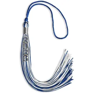 Graduation Mixed Double Color Tassel with Silver Stacked Date Drop (Royal Blue/White, 2026)