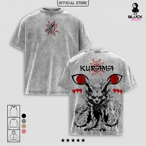 Kurama x Sharingan T-Shirt, Tanktop, Sweatshirt and Hoodie Washed Menswear Top Heavy Cotton Underwear Double Printed Vintage Washed Tee Oversize Unisex Anime Manga Streetwear Retro Graphic Gift for Men and Women