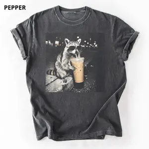 Raccoon Drinking Iced Coffee Shirt | Funny Animal Meme Tee | Coffee Lover Raccoon Shirt | Unisex Graphic T Shirt