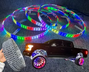 4PCS 17.5" Double Row RGB Dream Color Chasing Flow LED Wheel Lights for Cars, IP68 Waterproof, Strobe/Flash/Breathe Modes | for Truck, SUV, Pickup | Bluetooth + Remote