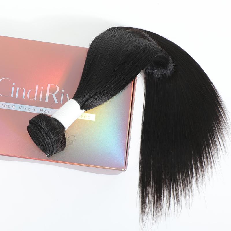 CindiRiver 100% Raw Virgin Human Hair Bundles Straight Brazilian Unprocessed Straight Hair Weave Quick Weave Extensions  Natural Black for Woman  Sew in/ Glue in 100g/piece