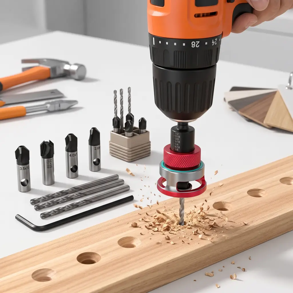 4PCS 4-Blade Countersink Drill Bit Set, Adjustable Depth Stop with L-Shape Wrench, Precision Drilling Bits for Wood Plastic
