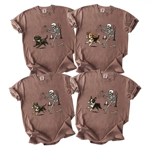 Comfort Colors 50+ Dog Breeds Halloween Skeleton Tee, Funny Spooky Season Dog Lover Shirt, Pet Costume Graphic Tee, Unisex Halloween Dog Shirt , Espresso Color - AL
