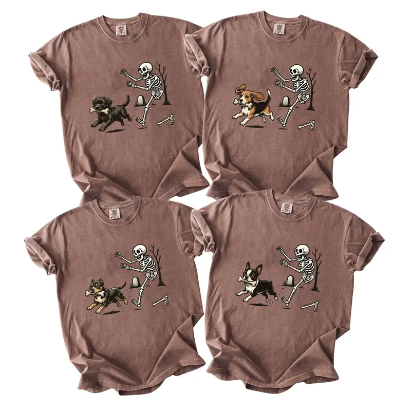 Comfort Colors 50+ Dog Breeds Halloween Skeleton Tee, Funny Spooky Season Dog Lover Shirt, Pet Costume Graphic Tee, Unisex Halloween Dog Shirt , Espresso Color - AL