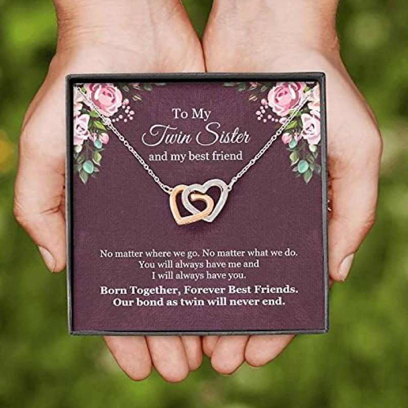 Twin Sister Gift, My Twin Necklace, Gift for Twin Sister, Unique Birthday for Twin Sister, Twin Sister Jewelry, Sister to Sister Gift, Interlocking Hearts Necklace I will always have you