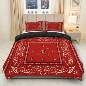 3PCS Decorative Duvet Cover Set, 1 Duvet+2 Pillowcases(Without filler), Bandana Paisley Red Black Bohemian Ethnic Chic theme, Christmas bedding set, Cozy Elegant Bedroom Decor Apartment Hotel Home, Bed Sets