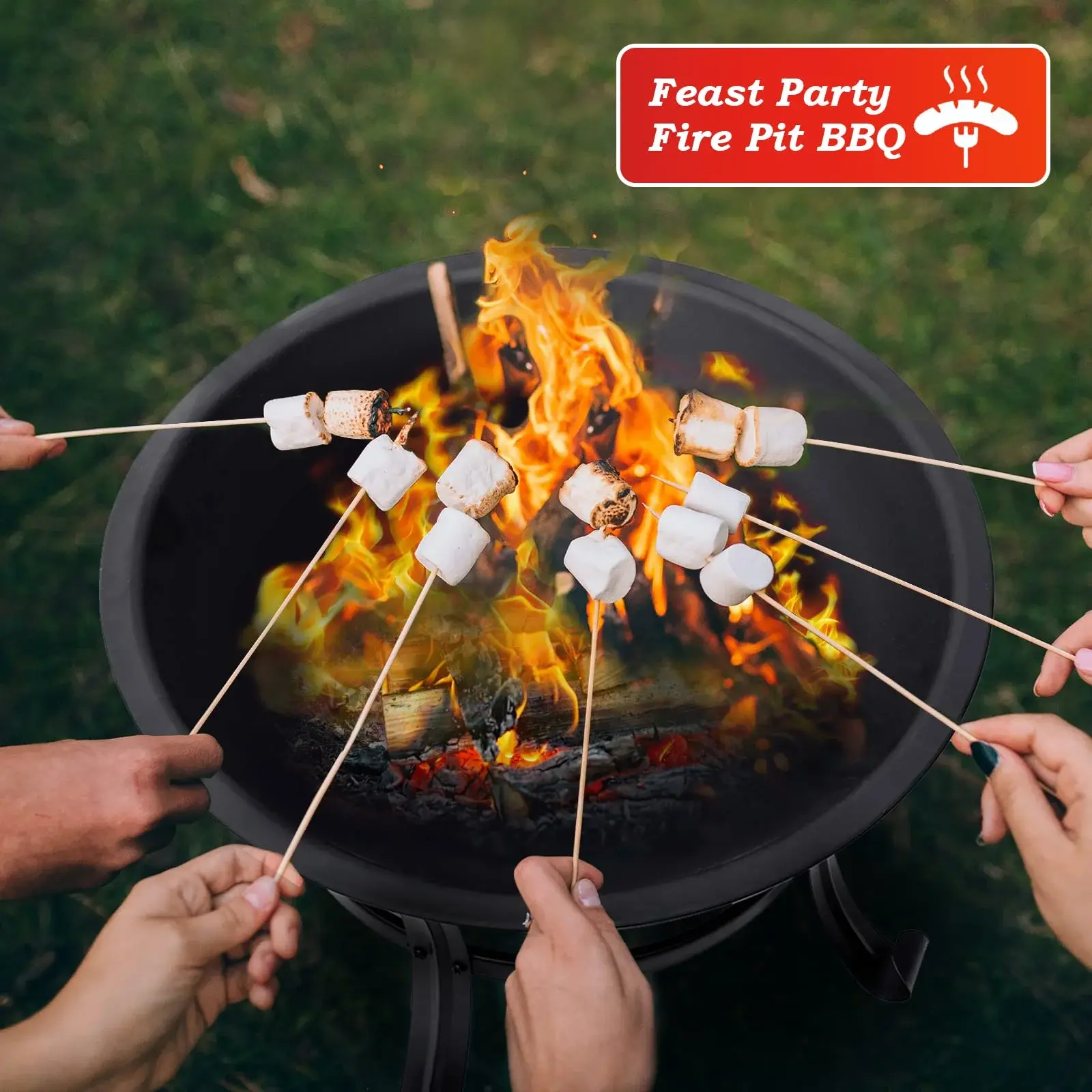 22-30 inch Fire Pit for Outside Portable Fire Pit Wood Burning Small Fire Bowl for Camping Picnic Bonfire Patio Outside Backyard Garden Firepit with Log Grate, PokerRoasted marshmallows, roasted corn, roasted sweet potatoes, roasted potatoes,