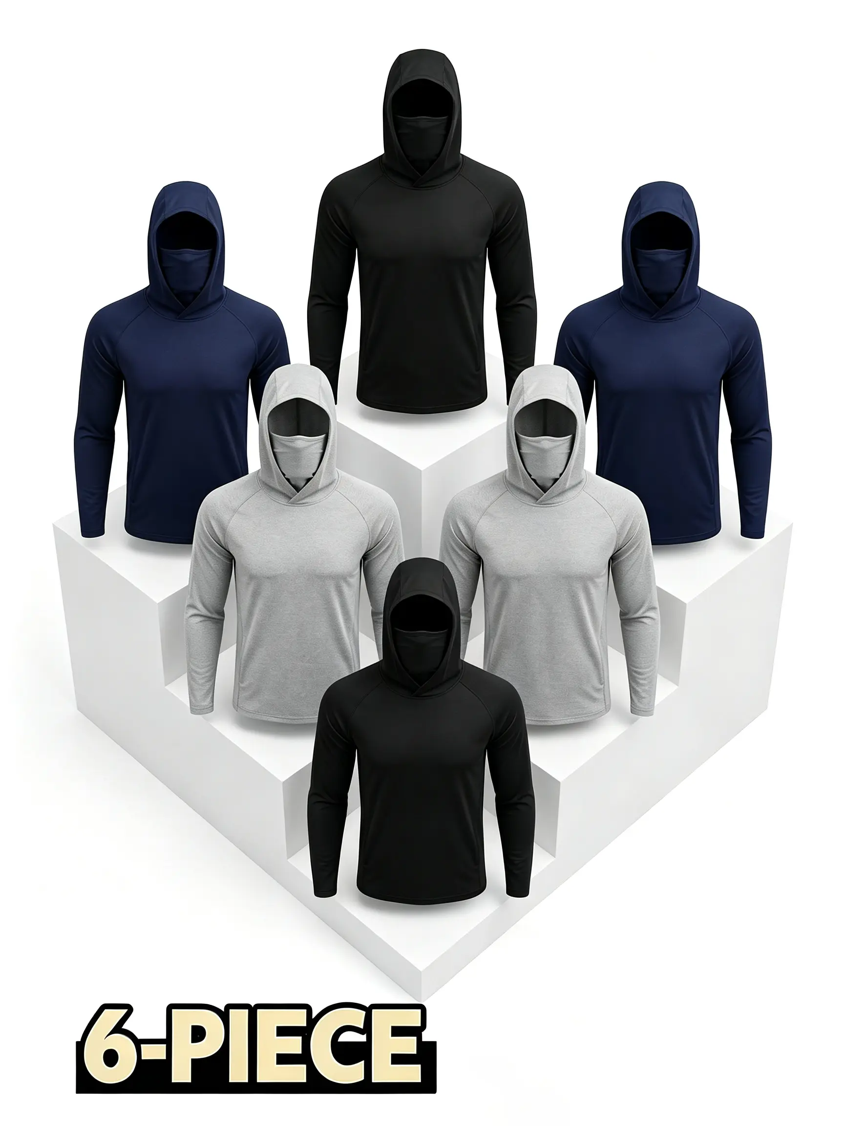 6-Pack Heavy Duty Work Hoodie for Men with Neck Gaiter, UPF 50+ Sun Dust Shield Long Sleeve Shirt, Quick Dry Breathable Activewear Pack for Yard Work Gym,back to school,back to school shopping