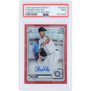 Connor Phillips Seattle Mariners Autographed 2020 Bowman Draft Chrome Prospects Red Refractor #CDA-CP #2/5 PSA Authenticated Mint 9 Card - Fanatics Authentic Certified