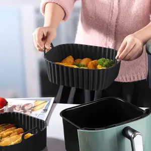 Reusable Silicone Air Fryer Liners, 8 Inch Square for 4-7 Qt Air Fryers, Oven & Microwave Safe, Easy Cleaning, Non-Stick, Healthy Cooking