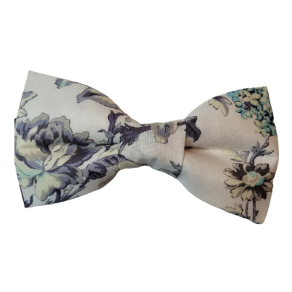 Teal and White Floral Teen Boys Cotton Bow Tie Cotton