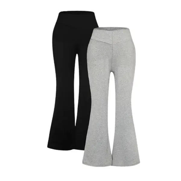 Sizes 1-14T, Ready Stock Girls Flare Leggings, 2-Pack, 424110003 Sweatpants Casual Girly Black Grey Cute pressnail