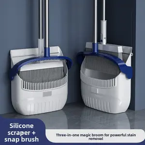 3-in-1 Soft Bristle Broom Set – Dustpan & Floor Squeegee for Home Cleaning