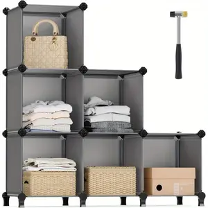 New SONGMICS 6 Cube Storage Organizer DIY Closet Shelf Plastic Clothes Organizer Modular Bookcase 11.8 x 11.8 x 11.8 Inch Cubes with Feet and Rubber Mallet Racks Room