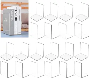 20 Pcs Plastic Acrylic Bookends, Clear Acrylic Non Skid Book Ends Organizer Bookshelf Decor Decorative Bedroom Library Office School Supplies Stationery Gift (7.08"X4.72"_10 Pairs)