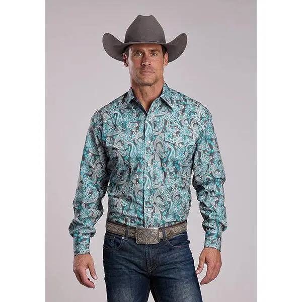 Men's Stetson Turquoise Paisley Snap Western Shirt