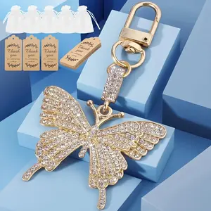 Cute Butterfly Car Keychain with Crystal Rhinestones, Metal Key Ring for Women Bags, Creative Gift Idea, Fashion Accessory