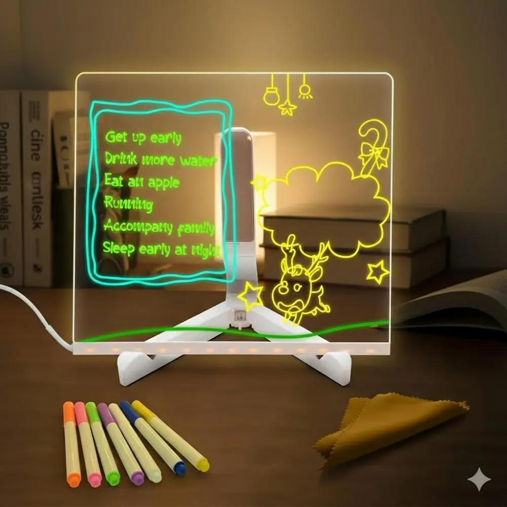 Multifunctional LED Drawing Board & Desk Lamp with Glow Board, Reusable Whiteboard for Kids Creative Learning, Acrylic Message Board Desktop Decor, Led Neon Lights, Fall Fun Gift for Children's Room Study Tools