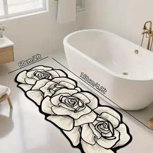 Irregular Plush Bathroom Mat, Bathroom Decorative Mat, Creative Rose Floral Print Rug, Modern Luxury Design, Non-Slip Washable Carpet, Christmas Gift