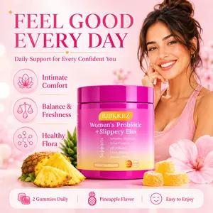 BJBKKBZ Women's Probiotic Gummies with Slippery Elm & Prebiotics for pH Balance and Intimate Comfort Hawaiian Pineapple Flavor 60 Gummies