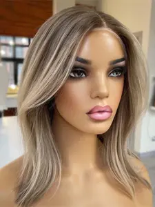 14 Inch Soft Gradient Sequined Blonde Straight Wig, Density 150, Lace Front Human Hair, Pre-Cut Baby Hair, Daily Wear for Women, Lace Frontal Wig
