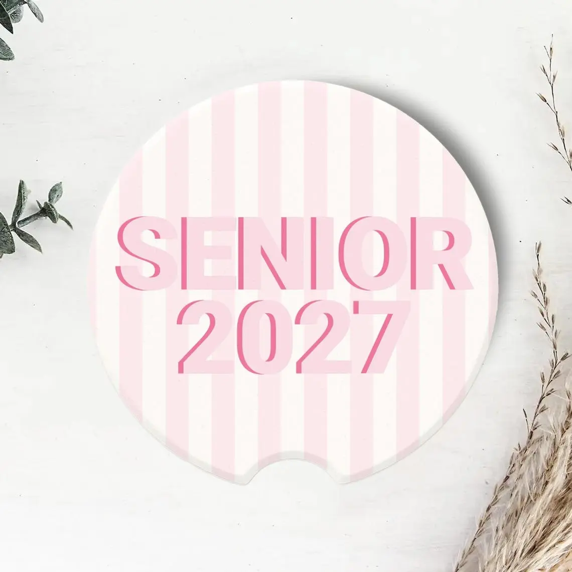 Personalized Senior 2027 Car Coaster, Pink Striped Class of 2027 Car Coaster, Preppy Senior Year Gift, Graduation Car Accessories, Senior Gift for Her