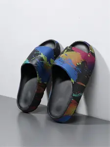 Unisex Black Graffiti Slides: Anti-Slip Thick Sole, Summer Outdoor Beach Slippers