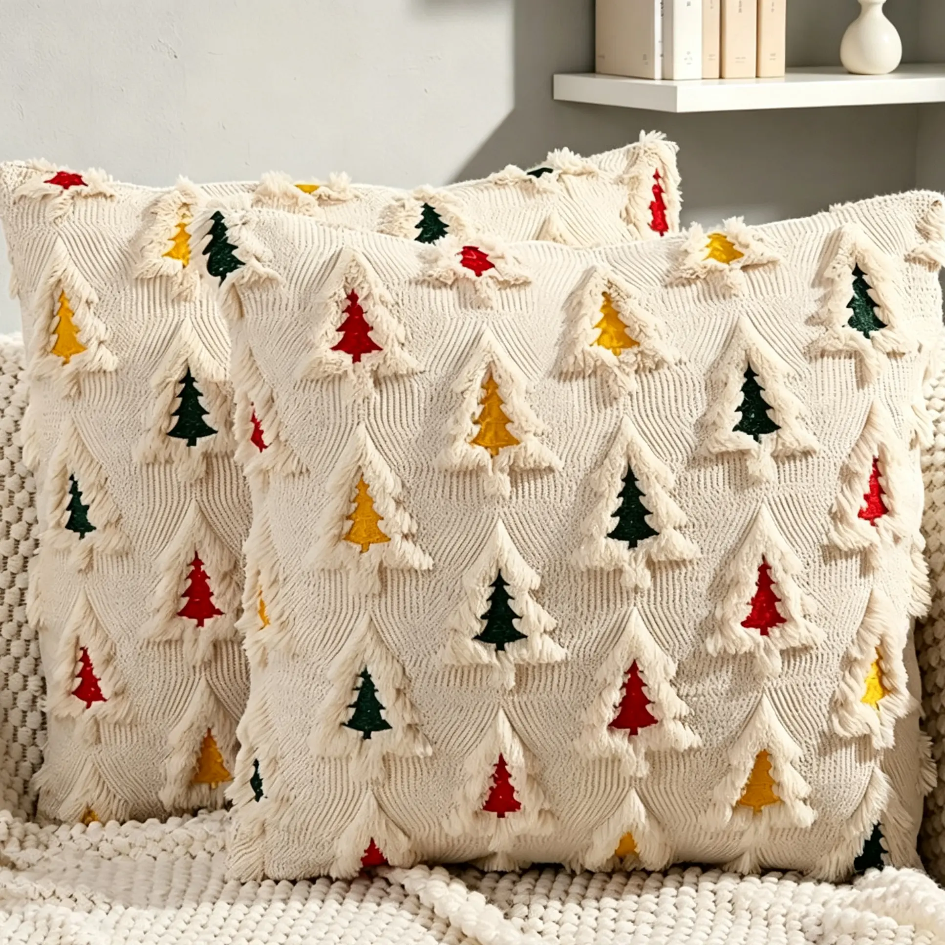 Christmas Tree Pillow Covers Set (2 Pack, 18in x 18in), Festive Throw Pillow Cases for Home Christmas Decorations Xmas Ornament (pillow inserts not included) homedecor