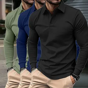 3-Pack Men's Long-Sleeve Polos — Available in multiple colors, slim fit, soft fabric, suitable for work and casual wear