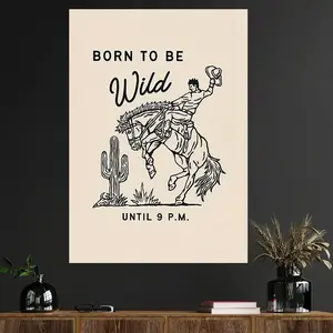 <Born to Be Wild> Playful Cowboy Canvas Art Print, Unframed Art Print - Vibrant Rodeo and Country Theme, Frameless Wall Decor, Suitable for Living Room, Kitchen, Office - 19.7x 27.5inch , High Quality, Durable, Easy to Hang