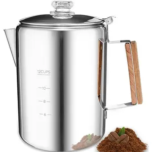 Camping Percolator Coffee Pot 12 Cup Stove Top Coffee Percolator Non Coffee Maker Camping Stainless Coffee Pot Outdoors Home No Aluminum & Fast Brew