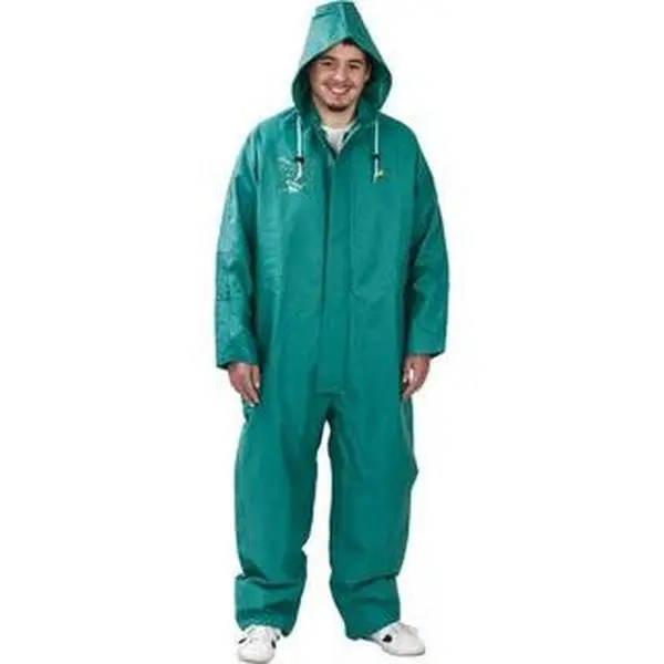 OnGuard Industries Full-Length Chemical Work Safety Uniform Suit, Size XL Green, 1 Pocket, PVC-Polyester-Nylon Blend, Zipper Closure, Open Wrists, Open Ankles, Model 71022XL00, Uniforms