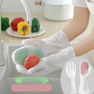 Multifunctional Magic Brush Household Dishwashing Gloves, Plastic Latex Waterproof Kitchen Cleaning Gloves for Home Laundry and Dish Washing for Women