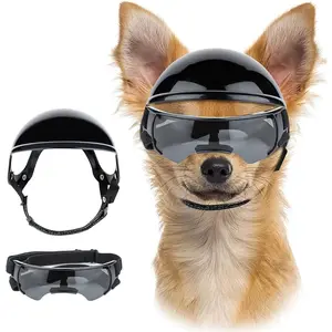 Dog Helmet and Goggles for Small Dogs Adjustable Dog Helmet with Ear Holes Windproof Snowproof Dog Goggles Puppy Riding Glasses Pet Motorcycle Helmet Dog Bike Hat for Outdoor Driving Walking