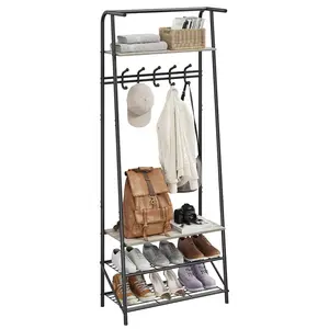 Garvee Multi-functional Entryway Hall Trees and Coat Racks with Shoe Storage Benches, Steel and Wood Accents, Multiple Hooks, Shelves, and Industrial Style Designs in Various Sizes and Colors for Organized Hallways
