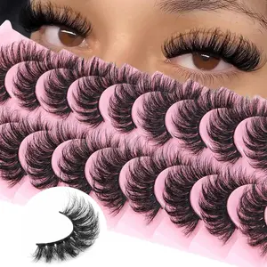 SISIYDY Mink Lashes Fluffy Cat Eye Fake Strip Lashes Wispy 3D Faux Mink Natural Look 16mm 18mm Thick Volume False Eyelashes Pack 10 Pairs YH001