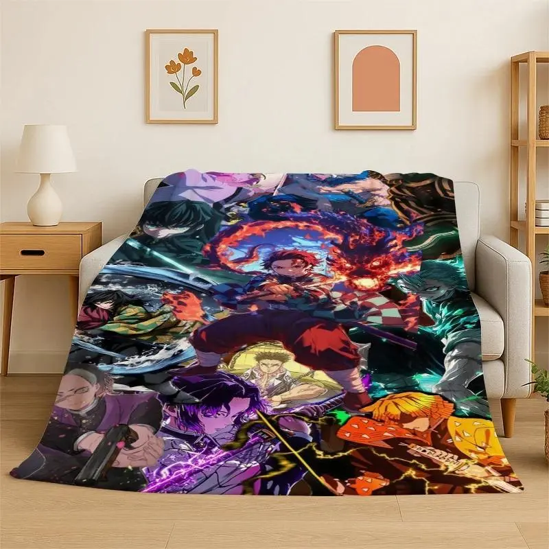 Demon Slayer-Inspired Anime Manga Blanket, Ultra-Soft Flannel, Cozy Warm Kamado Nezuko Tanjiro Kimetsu Yaiba Style Throw for Bedroom Couch, Ideal Gift for Anime Fans, Demon Slayer-Inspired Blankets, Anime Manga Blankets
