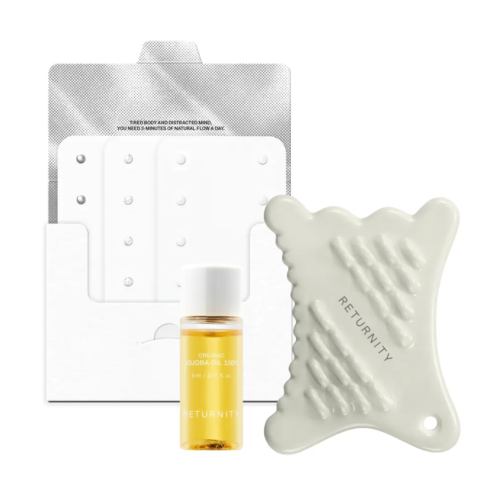 [RETURNITY] Ceramic Gua Sha 1EA + Organic Jojoba Oil 50ml + Ear Therapy Acupressure Patches 3MIX (30PCS)