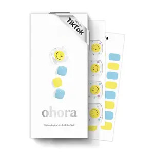 ohora Semi Cured Gel Nail Strips (P Witty) - Purple/Blue/Yellow, Pattern, Works with UV/LED Lamps, Salon-Quality, Long Lasting, Easy to Apply & Remove - Includes 2 Prep Pads, Nail File & Wooden Stick