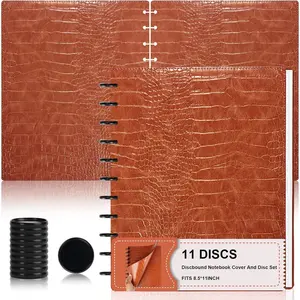 8.5x11 Inch Letter Size Brown PU Leather Discbound Notebook Cover & Disc Set, with 11 Pcs Expansion Discs, Office Discbound Planner Cover Accessories No Inner Paper