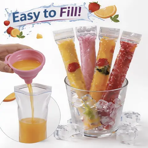 DIY Ice Pop Bags – 100 PCS Homemade Frozen Treat Maker, Leak-Proof, BPA Free, Easy Fill Popsicle Pouches for Kids & Family Summer Snacks Kitchen Gadgets Kitchenware