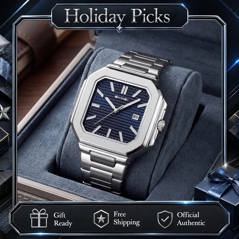 SKMEI Couple Watch, His and Hers Matching Quartz Watches for Men and Women, Polygonal Textured Dial with Luminous Hands and Markers, Stainless Steel Band, Date Display, Daily Water Resistant Analog Watch for Couples