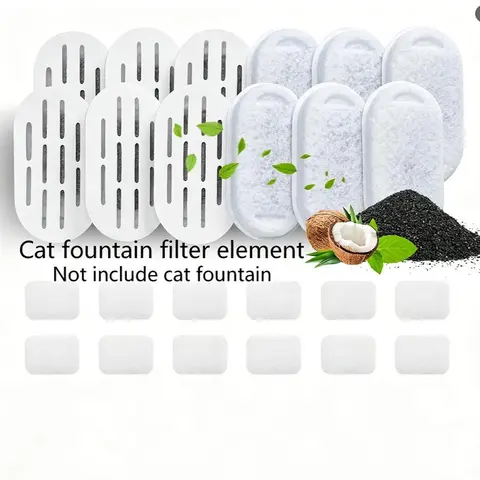 MISFANS Carbon+Resin Filter Packs with Sponge & Cotton Layers for D02-D03 Cat Water Fountains, 12 Carbon Filters for Fresh Water Filtration & Odor Control, Rinse 30s Dust Off, Easy to Use, Excludes Fountain/Automatic Bowl, Not for Other Brands