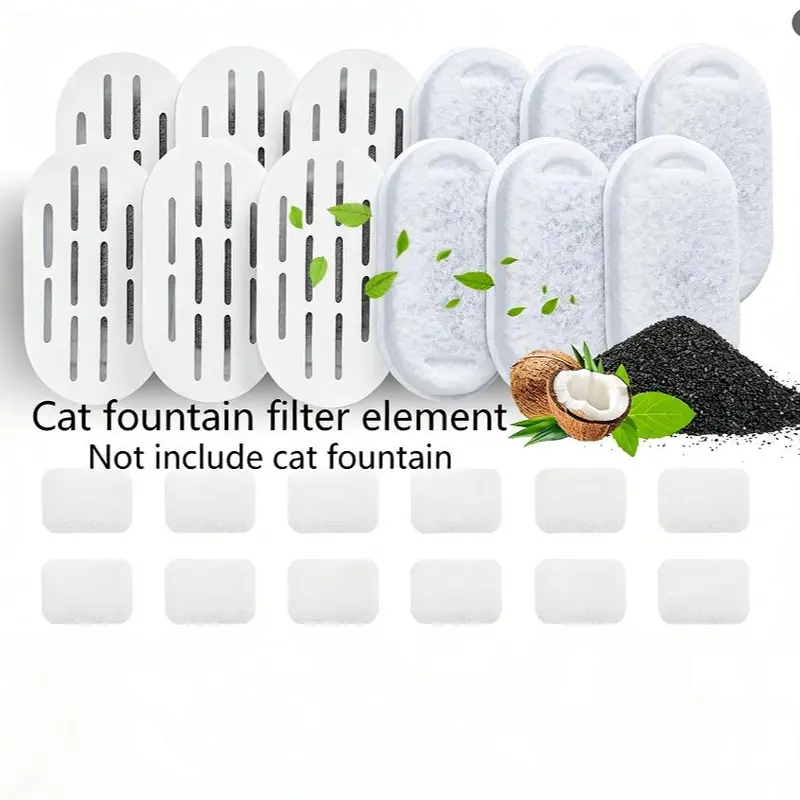 MISFANS Carbon+Resin Filter Packs with Sponge & Cotton Layers for D02-D03 Cat Water Fountains, 12 Carbon Filters for Fresh Water Filtration & Odor Control, Rinse 30s Dust Off, Easy to Use, Excludes Fountain/Automatic Bowl, Not for Other Brands