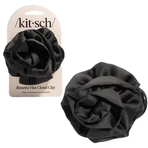 Kitsch Satin Rosette Flat Cloud Clip in Black - Medium