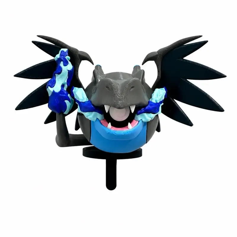 High Quality Mega Charizard X Anime-Inspired Poke Ball Collectible with Wall Stand